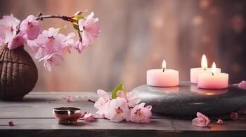 Bougies et cerisiers, ambiance apaisante