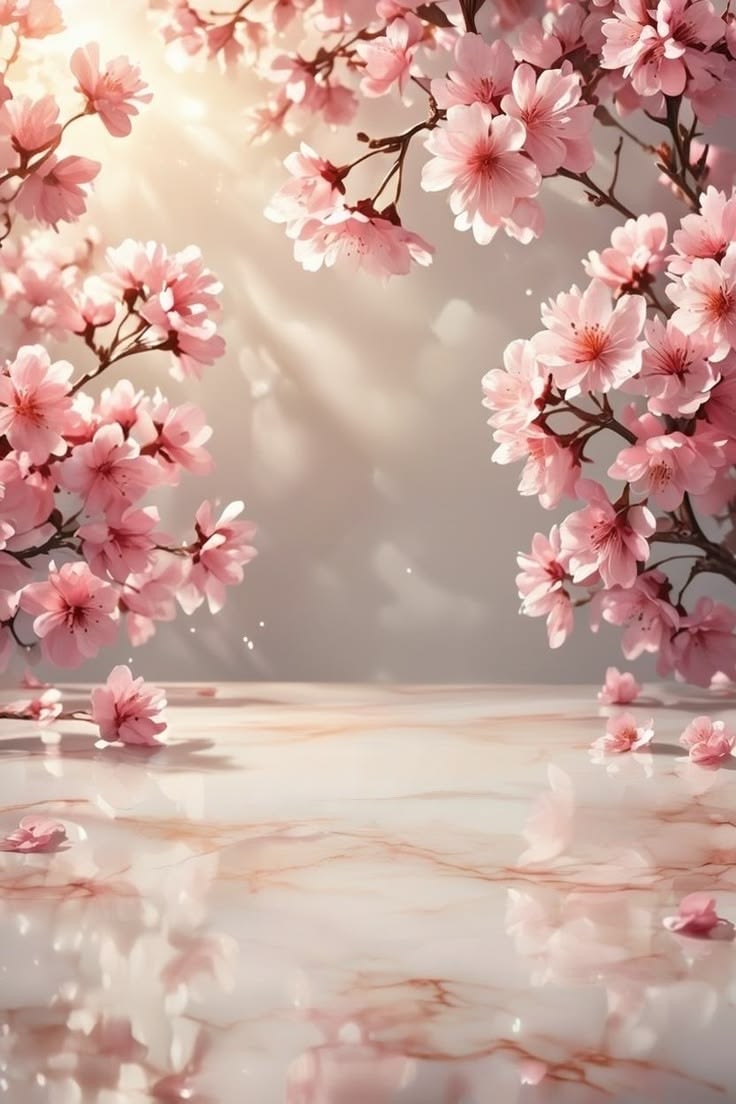 Cerisiers en fleurs sur marbre